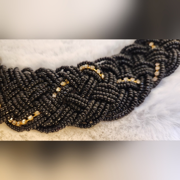 Black Gold Beaded Rhinestone Necklace - Picture 2 of 3